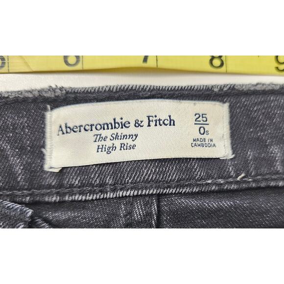 The skinny high rise RAW HEM CUT OFF grunge emo black wash jeans 90s 0 SHORT 25 - Picture 2 of 6